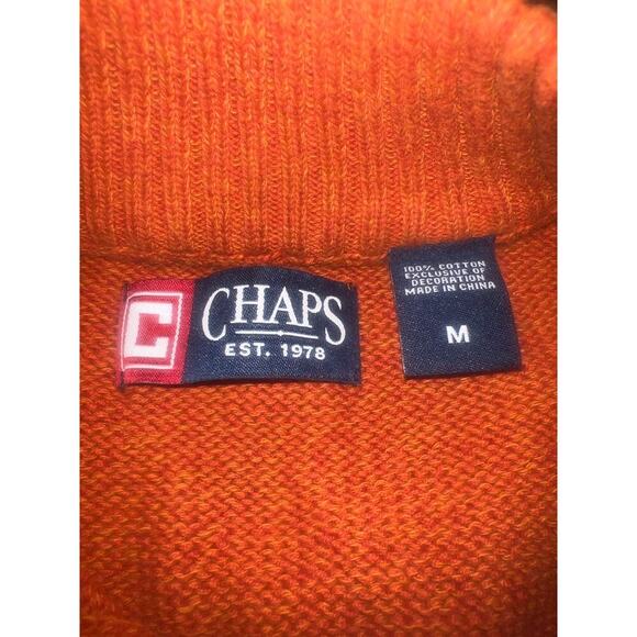 Chaps Orange Sweater Big Elbow Patch Button Casual Men's Size Medium 100% Cotton - Picture 6 of 8